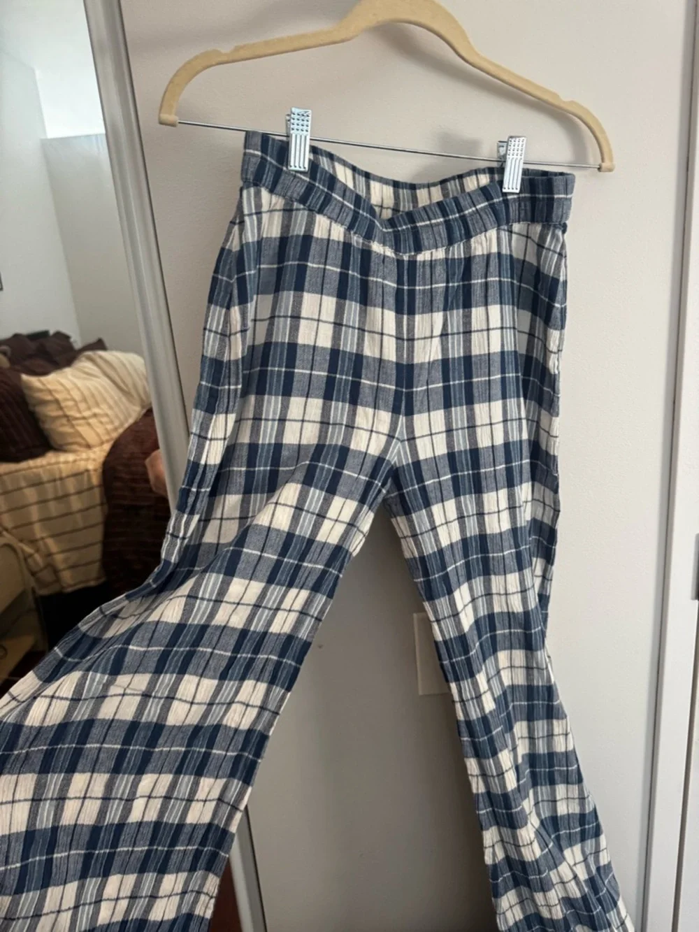Suzie Kondi Elira Checked Cotton-Gauze Wide-Leg Pants - Blue & White Cottage - Picture 6 of 7